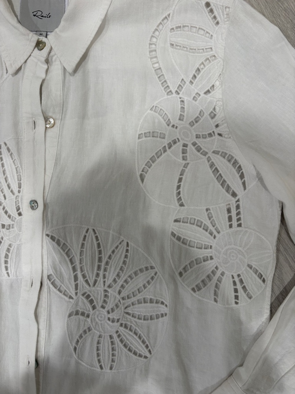 Rails White Eyelet Embroidered Linen Button-Down Shirt - Picture 5 of 7